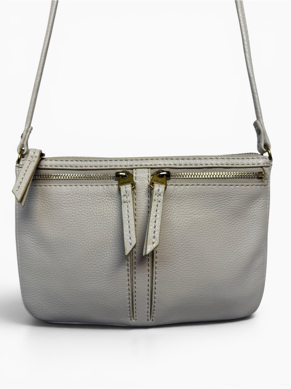 Fossil Leather Crossbody Bag Off White Pebbled Zip Organizer Purse